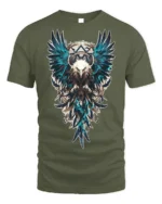 Tribal Warrior Eagle Crest Art T-shirt - military green t-shirt on white background