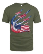 Patriotic Fighter Jet Flag Trail T-shirt - military green t-shirt on white background