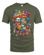 Urban Graffiti Eyes Street Art T-shirt - military green t-shirt on white background