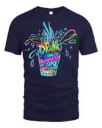 Colorful Drink Moments Neon Art T-shirt - navy t-shirt on white background