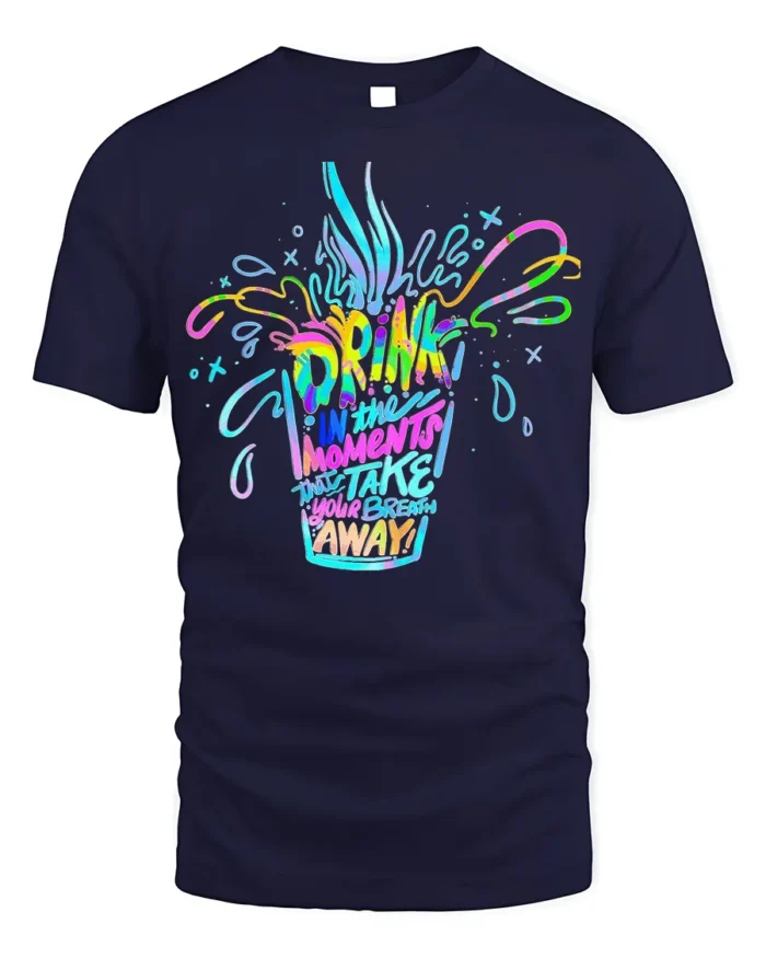Colorful Drink Moments Neon Art T-shirt - navy t-shirt on white background