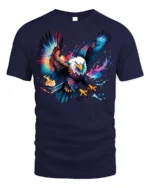Colorful Bald Eagle Splash Art T-shirt - navy t-shirt on white background