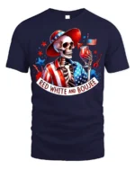 Red White Boujee Skeleton Party T-shirt - navy t-shirt on white background
