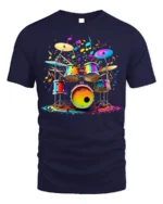 Colorful Drum Set Music Splash T-shirt - navy t-shirt on white background