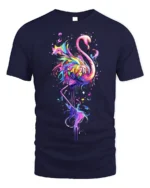 Colorful Flamingo Splash Art T-shirt - navy t-shirt on white background