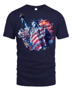 Statue of Liberty American Flag T-shirt - navy t-shirt on white background