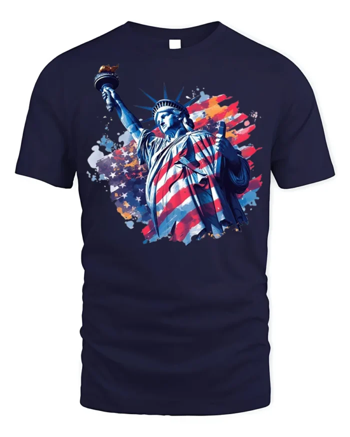 Statue of Liberty American Flag T-shirt - navy t-shirt on white background