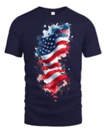 American Flag Watercolor Splash T-shirt - navy t-shirt on white background