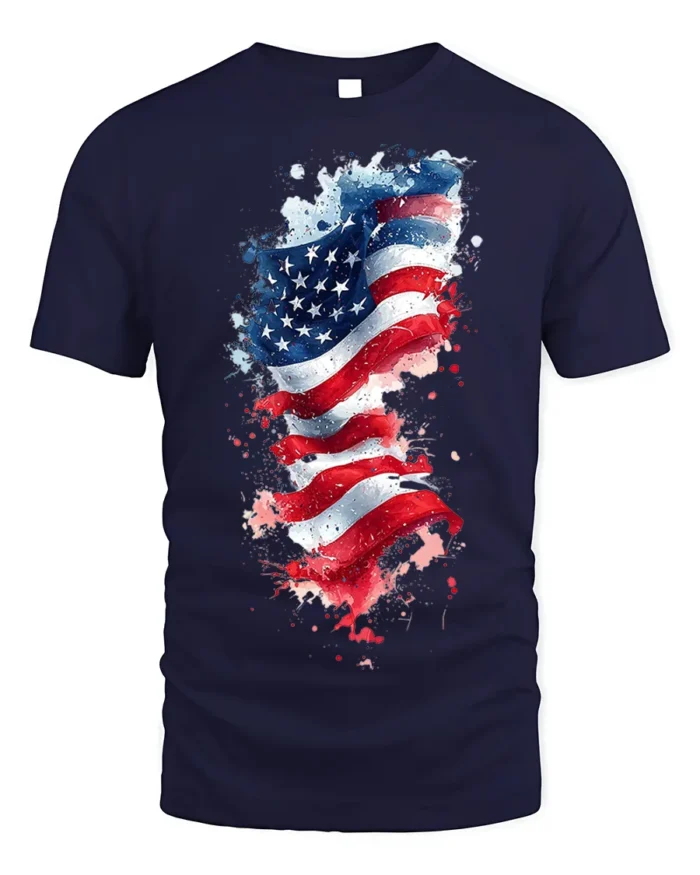American Flag Watercolor Splash T-shirt - navy t-shirt on white background