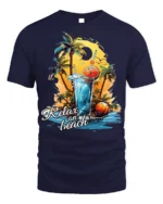 Tropical Beach Relaxation Sunset T-shirt - navy t-shirt on white background