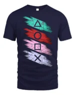 Retro Gamer Symbol Striped Art T-shirt - navy t-shirt on white background