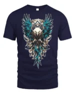 Tribal Warrior Eagle Crest Art T-shirt - navy t-shirt on white background