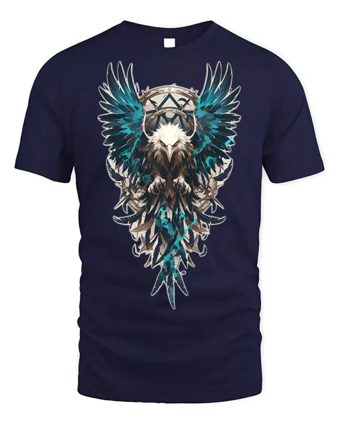 Tribal Warrior Eagle Crest Art T-shirt - navy t-shirt on white background
