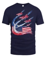 Patriotic Fighter Jet Flag Trail T-shirt - navy t-shirt on white background