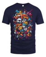 Urban Graffiti Eyes Street Art T-shirt - navy t-shirt on white background