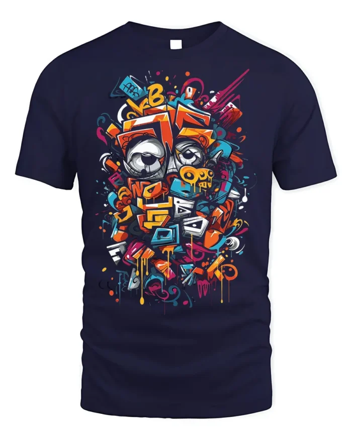 Urban Graffiti Eyes Street Art T-shirt - navy t-shirt on white background
