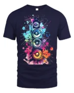 Colorful Sound Speaker Music Art T-shirt - navy t-shirt on white background