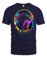 Colorful Headphones Music Wave T-shirt - navy t-shirt on white background