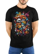 Urban Graffiti Eyes Street Art T-shirt - model wearing black shirt, hands behind back