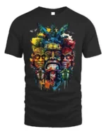 Tribal Mask T-shirt with Colorful Totem Art - black t-shirt on white background