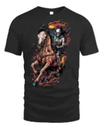 Flaming Skeleton Rider T-shirt with Dark Horse Art - black t-shirt on white background