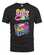 90s Cassette T-shirt with Retro Babe Vibe Art - black t-shirt on white background