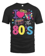 I Love the 80s T-shirt with Retro Icons Graphic - black t-shirt on white background