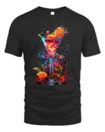 Vibrant Cocktail T-shirt with Tropical Drink Art - black t-shirt on white background
