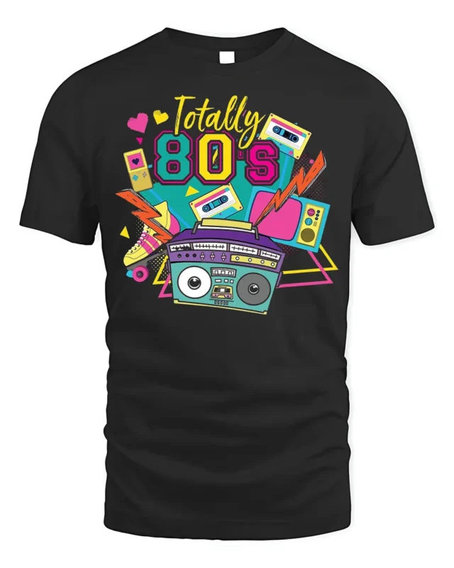 Totally 80s T-shirt with Retro Boombox Art - black t-shirt on white background