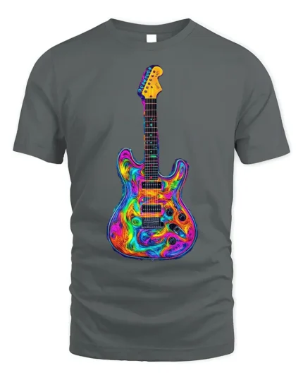 Psychedelic Electric Guitar T-shirt - gray t-shirt on white background