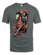 Flaming Skeleton Rider T-shirt with Dark Horse Art - gray t-shirt on white background