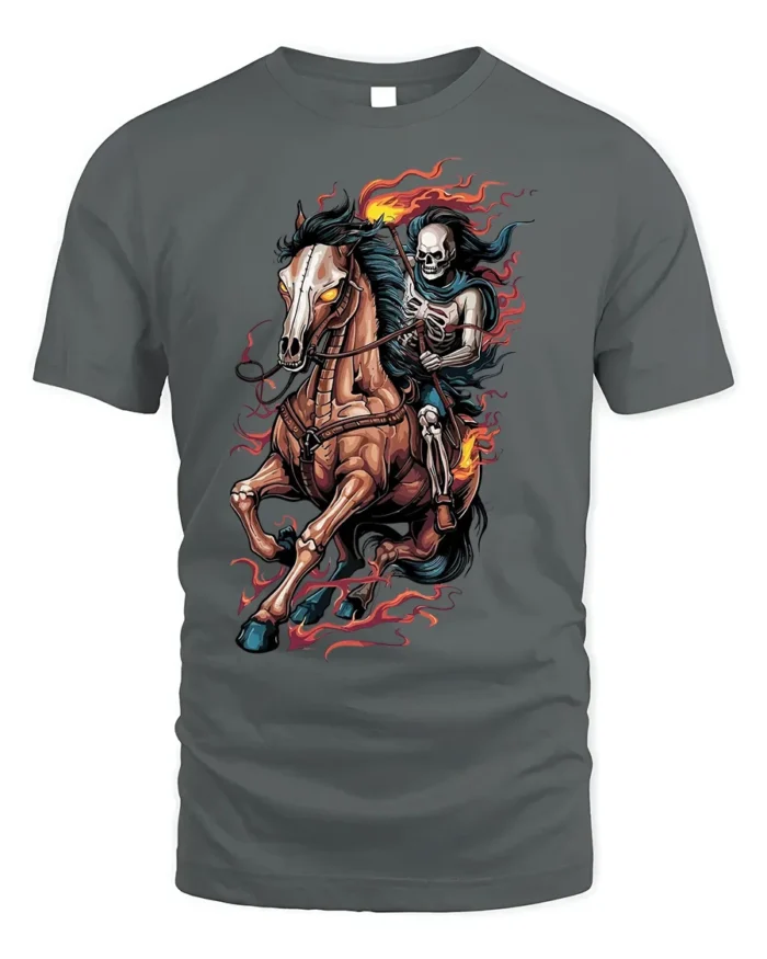 Flaming Skeleton Rider T-shirt with Dark Horse Art - gray t-shirt on white background