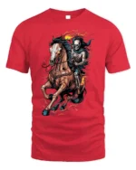 Flaming Skeleton Rider T-shirt with Dark Horse Art - red t-shirt on white background