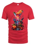 Vibrant Cocktail T-shirt with Tropical Drink Art - red t-shirt on white background
