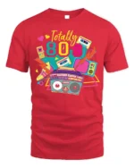 Totally 80s T-shirt with Retro Boombox Art - red t-shirt on white background