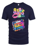 90s Cassette T-shirt with Retro Babe Vibe Art - navy t-shirt on white background