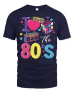 I Love the 80s T-shirt with Retro Icons Graphic - navy t-shirt on white background