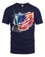 Statue of Liberty T-shirt with USA Flag Art - navy t-shirt on white background