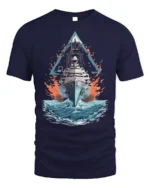 Navy Warship T-shirt with Ocean Battle Art - navy t-shirt on white background