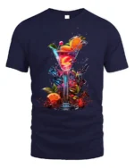 Vibrant Cocktail T-shirt with Tropical Drink Art - navy t-shirt on white background