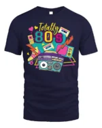 Totally 80s T-shirt with Retro Boombox Art - navy t-shirt on white background