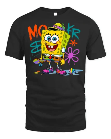 Retro Skater Sponge Graphic T-shirt Youth Style - black t-shirt on white background