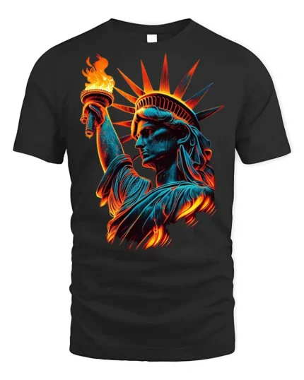 Statue of Liberty Flame Graphic T-shirt USA - black t-shirt on white background