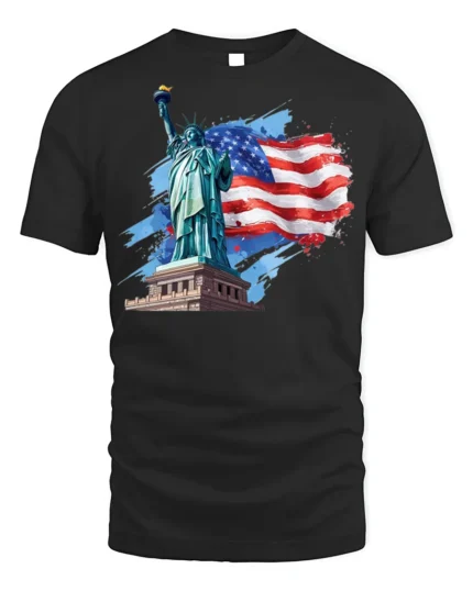 Statue of Liberty American Flag T-shirt USA - black t-shirt on white background