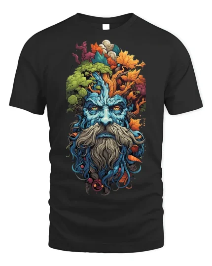 Forest Spirit Tree Wizard T-shirt Nature Art - black t-shirt on white background