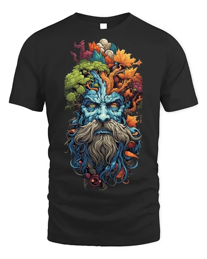Forest Spirit Tree Wizard T-shirt Nature Art - black t-shirt on white background