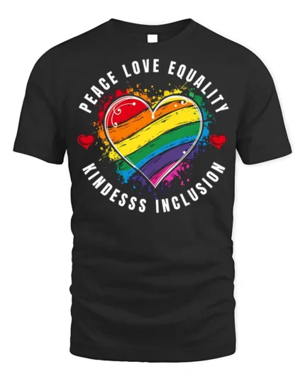 Peace Love Equality Pride Heart T-shirt - black t-shirt on white background