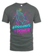 Praying Hands Faith Power Graphic T-shirt - gray t-shirt on white background