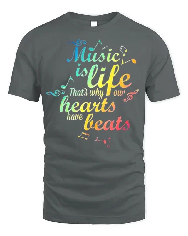 Music Is Life Rainbow Beats T-shirt - gray t-shirt on white background