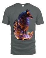 Mythical Flame Fox Spirit T-shirt for Fantasy Fans - gray t-shirt on white background